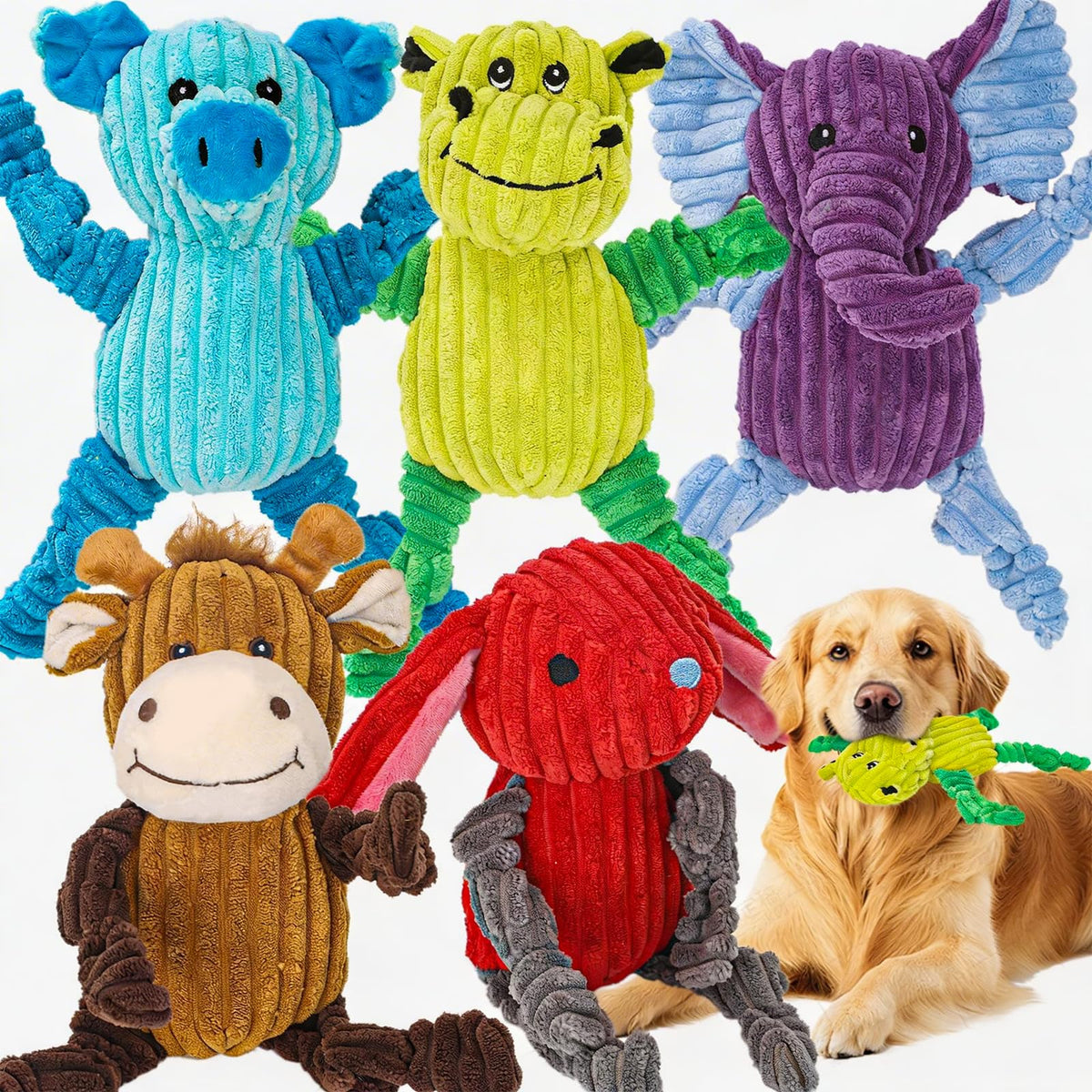 5 Pack Squeaky Dog Toys,Tough Stuffed Plush Dog Toys For Large Medium Small Dogs, Durable Plush Animal Dog Toy Bundle,Puppy Toys To Keep The