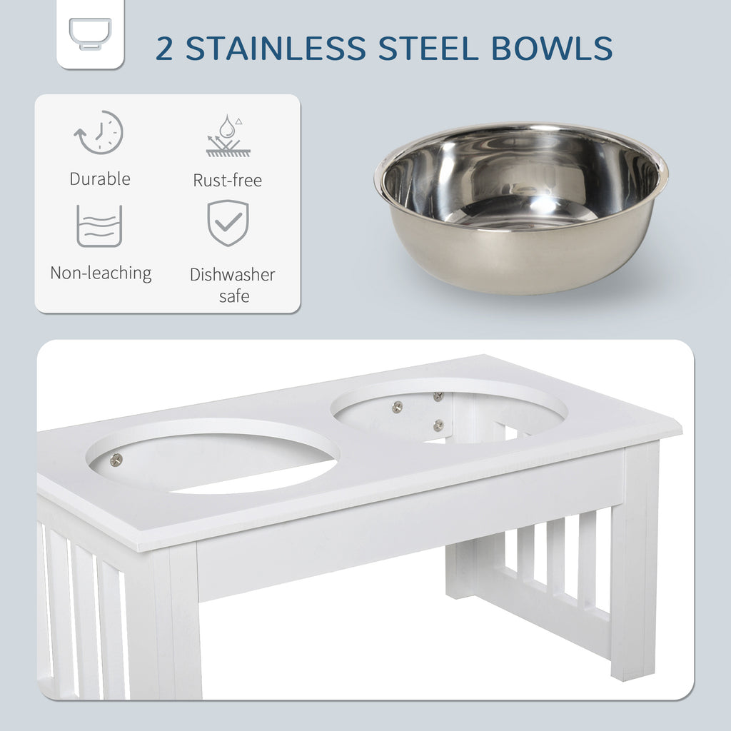 6" Height Small Puppy Dog Feeding Station For Messy Pets, Stainless Steel Elevated Dog Bowls With Modern Wooden Frame, Dog Food Stand Pet Fe