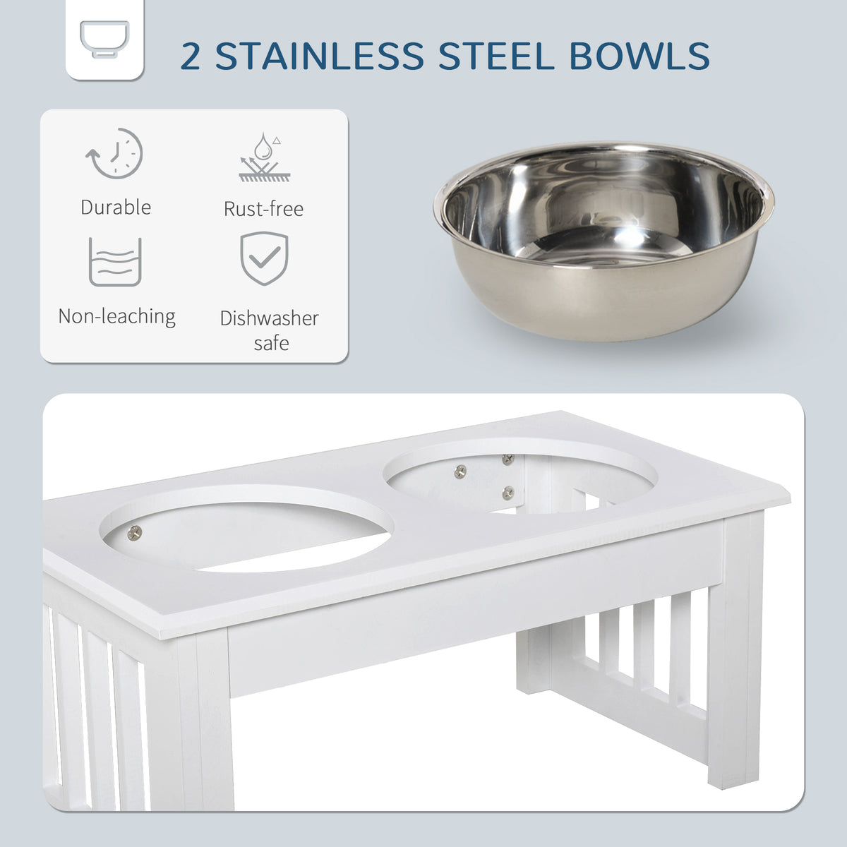 6" Height Small Puppy Dog Feeding Station For Messy Pets, Stainless Steel Elevated Dog Bowls With Modern Wooden Frame, Dog Food Stand Pet Fe