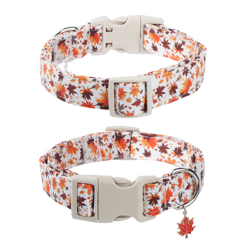 Adjustable Fall Dog Collar With Maple Leaf Charm - Durable Soft Fabric Collar For Small Medium Large Dogs, Perfect For Autumn Walks & Family