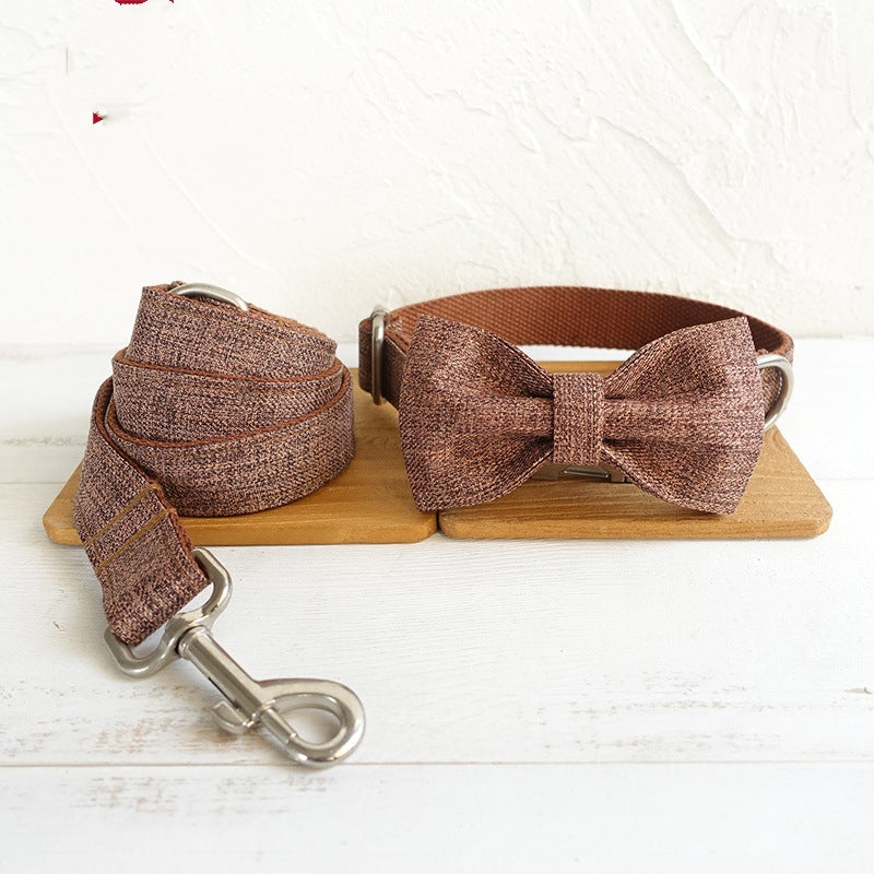 Pet Bow Dog Collar Leash Set Thick Double-Layer Tear-Resistant Dog Collar