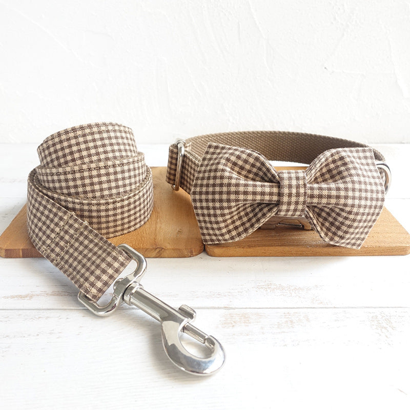 Coffee Grid Bowknot Pet Leash