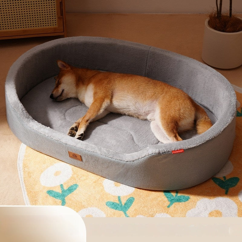 Four-Season Universal Medium-Sized Dog Bed With Removable Lychee-Patterned Leather Liner