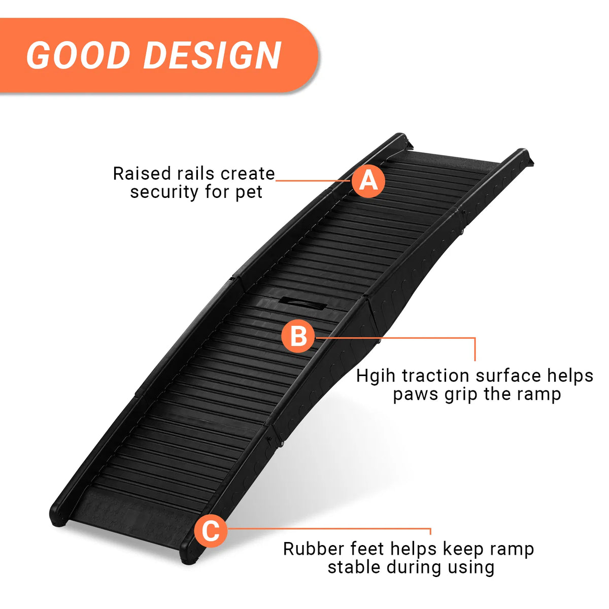 60 Inch Nonslip Folding Dog Ramp, Tri-Fold Portable Lightweight Pet Ramp For Cars, Trucks And Suvs