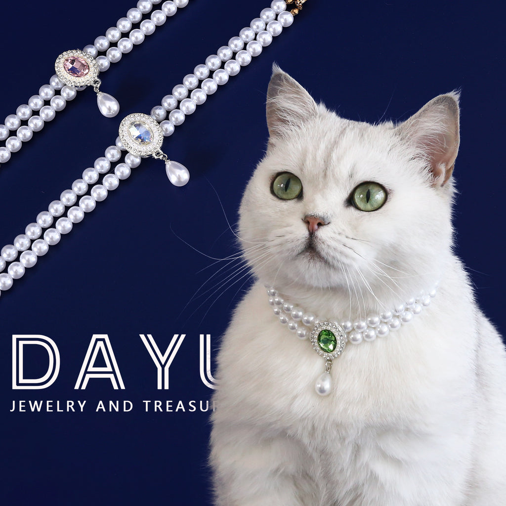 Double-Layer Pearl Pet Necklace Maltese Puppy Luxurious Color Gem Pendant Princess Collar