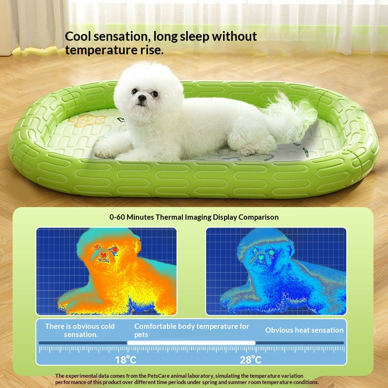 Spring Summer Cartoon Dinosaur Latex Ice Silk Partition Dog Bed