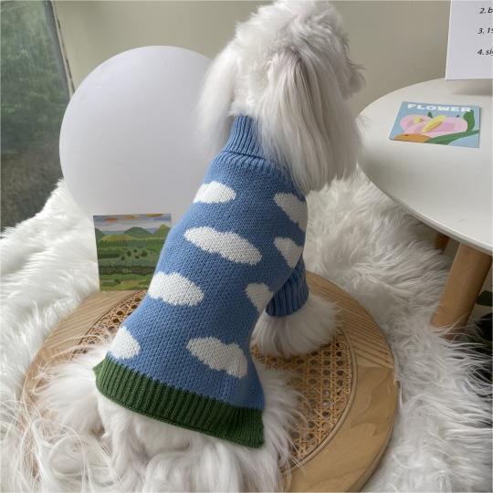 Jacquard Dog Sweater In Blue And White