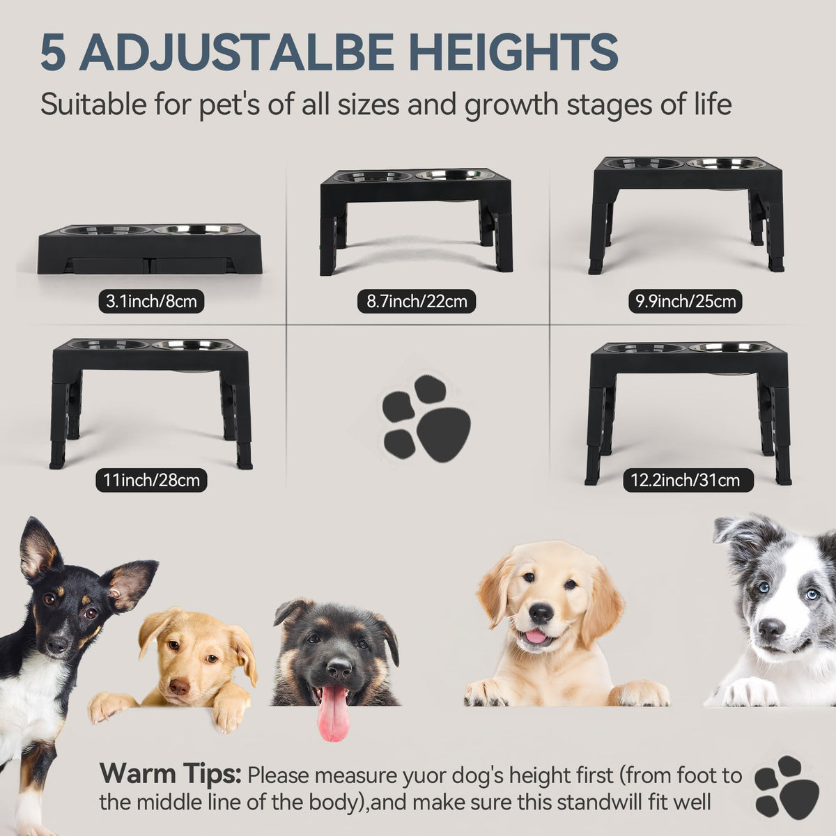 Adjustable Elevated Dog Bowl Stand Set
