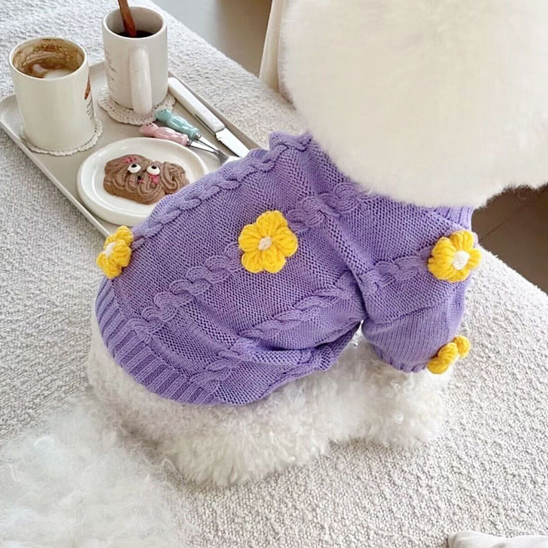 Purple Flower Print Dog Garment