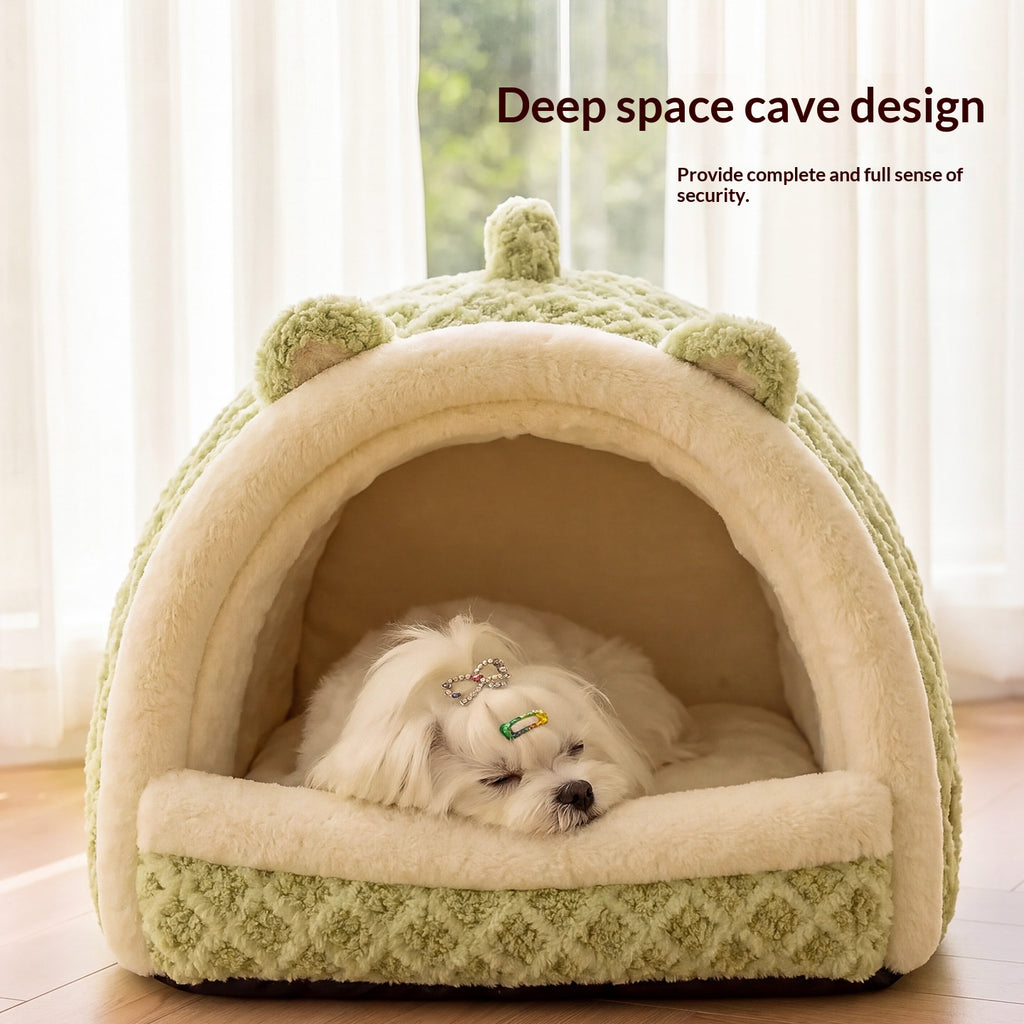Portable Semi-Enclosed Dual-Use Warm Cloud-Feel Jacquard Diamond-Pattern Dog Bed