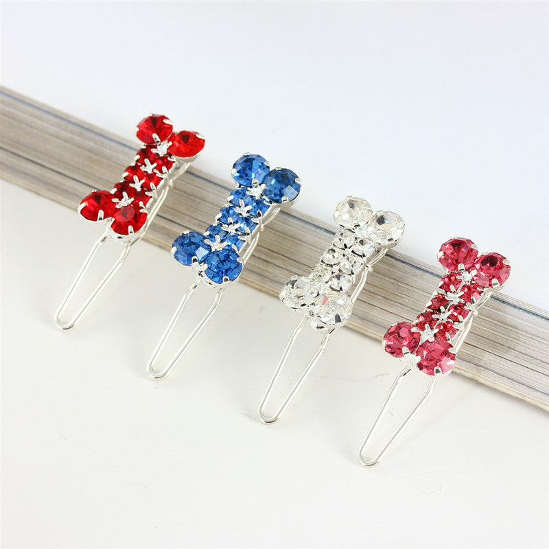Rhinestone Dog Bone Barrettes