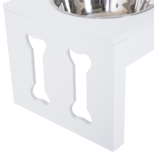 23" Modern Decorative Raised Dog Bowls, Wooden Heavy Duty Pet Food And Water Bowl, Elevated Feeding Station, White