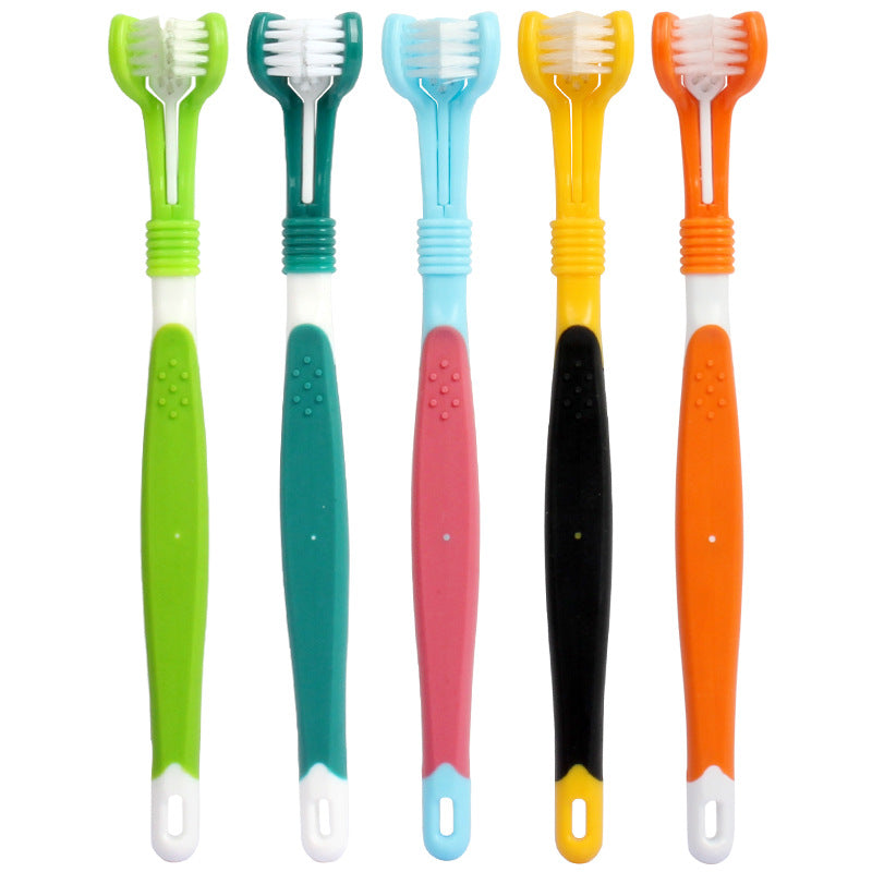 Three-Head Plastic Pet Toothbrush