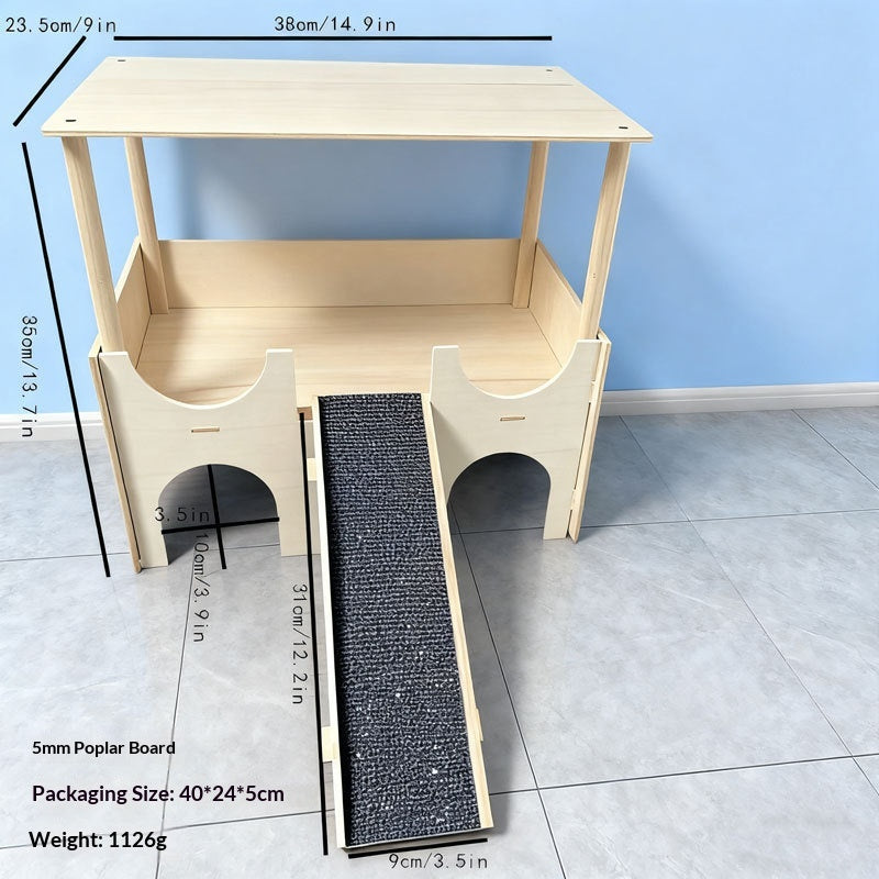 Solid Wood Multi-Functional Detachable Cage With A Double-Layer Hideaway House