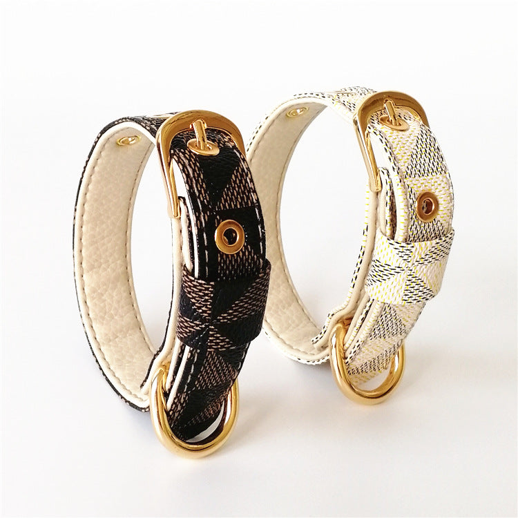 Plaid Leather Pet Collar