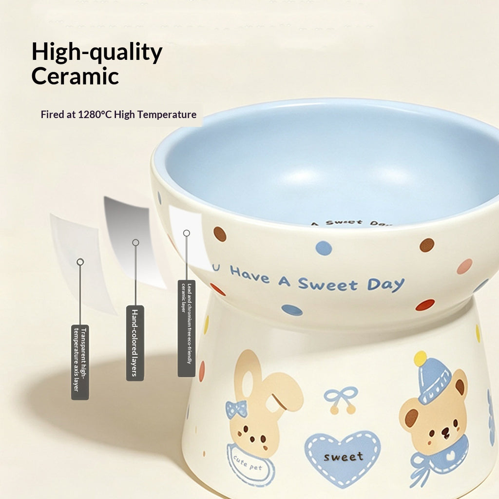 Large-Diameter Ceramic Pet Bowl With Sloped Rim