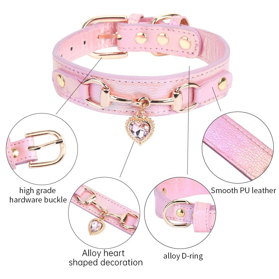 Rhinestone Accessories Pu Leather Collar For Small Dogs