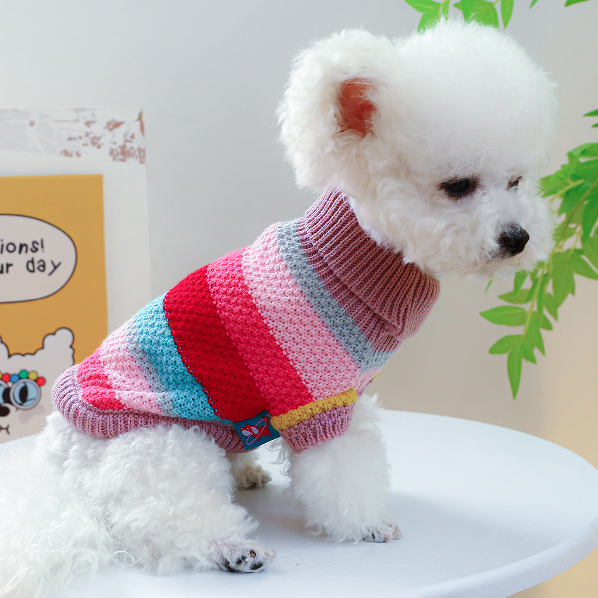 Comfortable Colorful Striped Dog Sweater