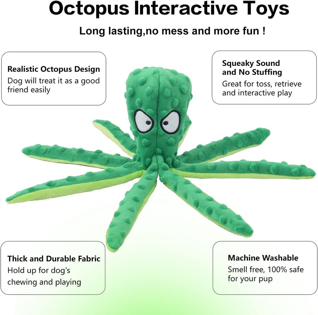 Dog Squeaky Toys Octopus No Stuffing Crinkle Plush Toys For Puppy Teething Durable Interactive Chew Toys For Small Medium And Large Dogs Tra