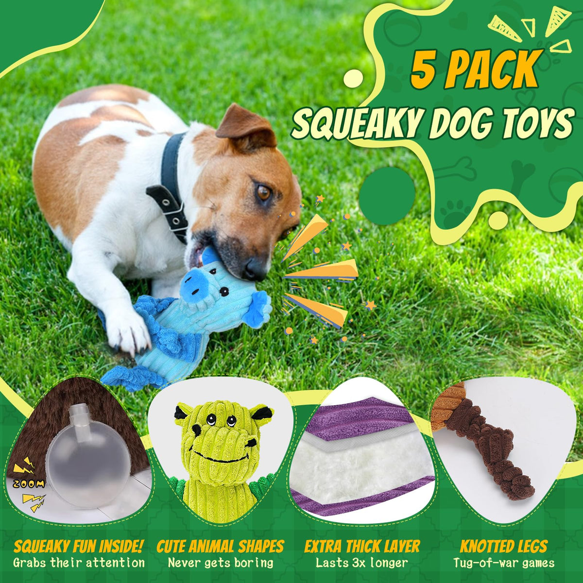 5 Pack Squeaky Dog Toys,Tough Stuffed Plush Dog Toys For Large Medium Small Dogs, Durable Plush Animal Dog Toy Bundle,Puppy Toys To Keep The