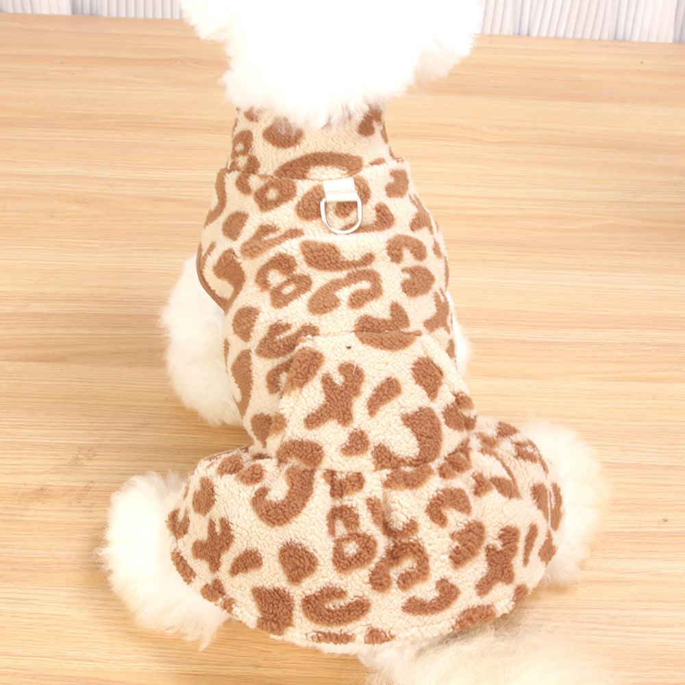Fleece Leopard-Print Princess Dress For Teddy Dogs