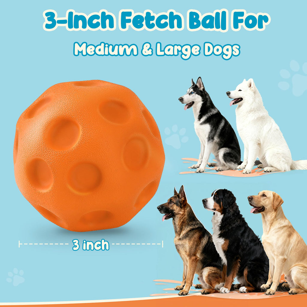 3 Pack Dog Balls For Medium & Large Dogs - High Bounce & Floating Fetch Balls, Interactive Outdoor Toys With Easy-Pickup Grooves, Bright Ora