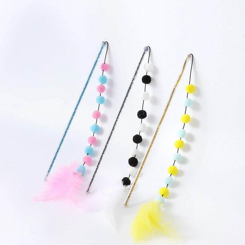 Plush Ball Feather Cat Teaser Stick