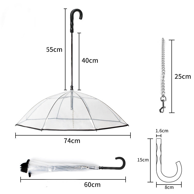 Transparent Dog Umbrella with Traction Chain