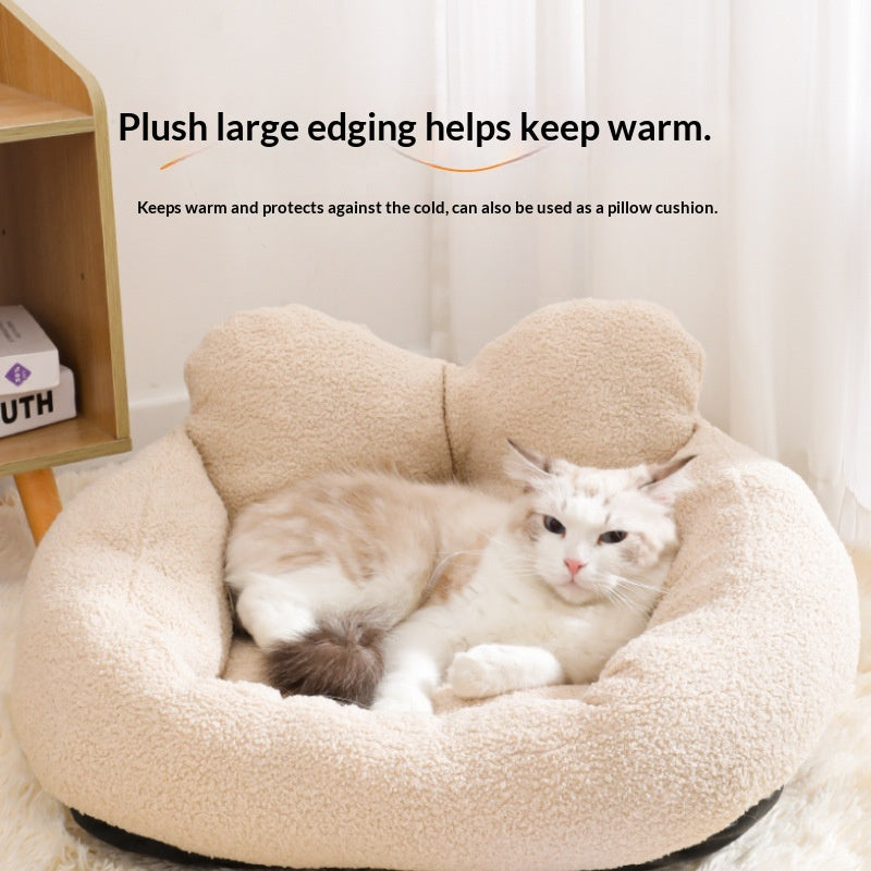 Winter Dog Teddy Fleece Heart-Shaped Bed Removable And Washable