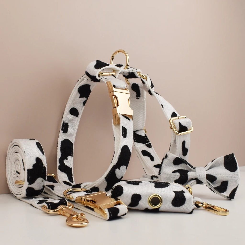 New Cows On White Background Dog Collar Bow Dog Back Suit