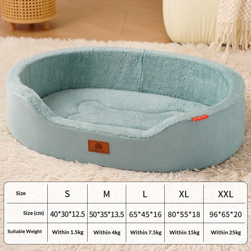 Four-Season Universal Medium-Sized Dog Bed With Removable Lychee-Patterned Leather Liner