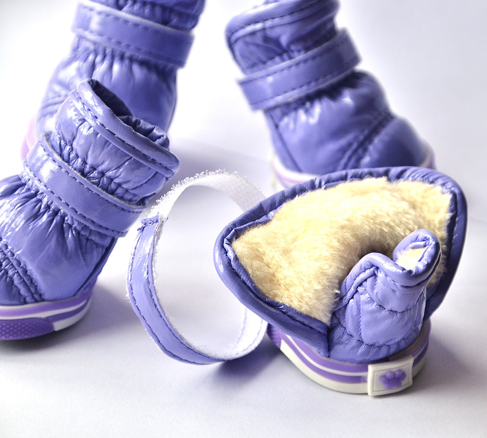 Pu Mirror Leather Warm Pet Dog Shoes In Winter