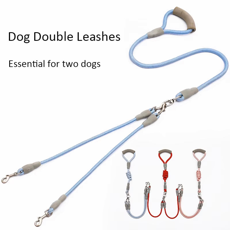 Double Dog Leash For 2 Dogs Nylon Rope Dual Leash For Small Medium Dogs With Soft Foam Handle Pet Leash Double Free