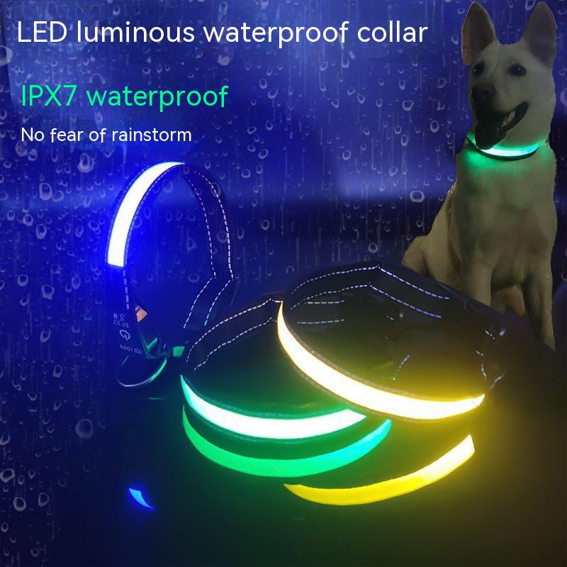 Led Luminous Dog Collar Highlight Reflective Leather Reflective Stripe Ribbon
