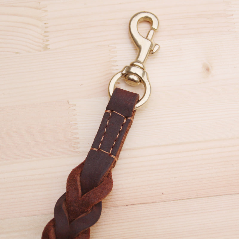 Short Dog Leash Braided Real Leather One Step Traction Belt Explosion-Proof Pet Walking Training Leads For Medium Large Big Dogs