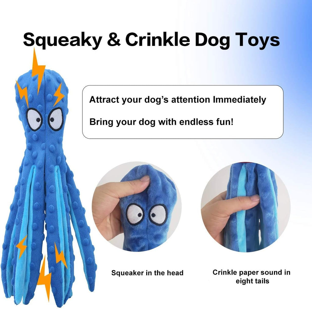 Dog Squeaky Toys Octopus No Stuffing Crinkle Plush Toys For Puppy Teething Durable Interactive Chew Toys For Small Medium And Large Dogs Tra