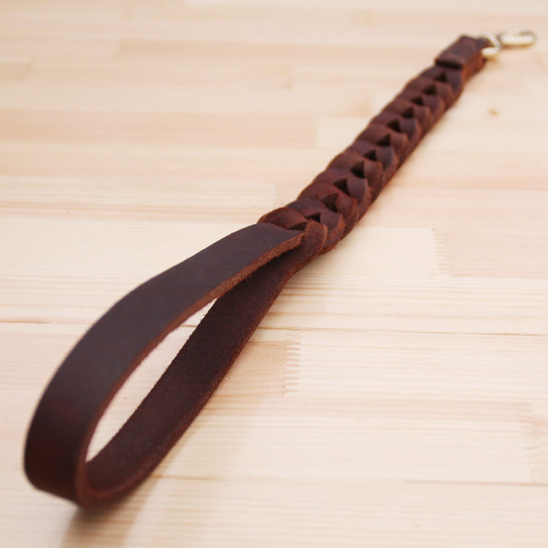 Short Dog Leash Braided Real Leather One Step Traction Belt Explosion-Proof Pet Walking Training Leads For Medium Large Big Dogs