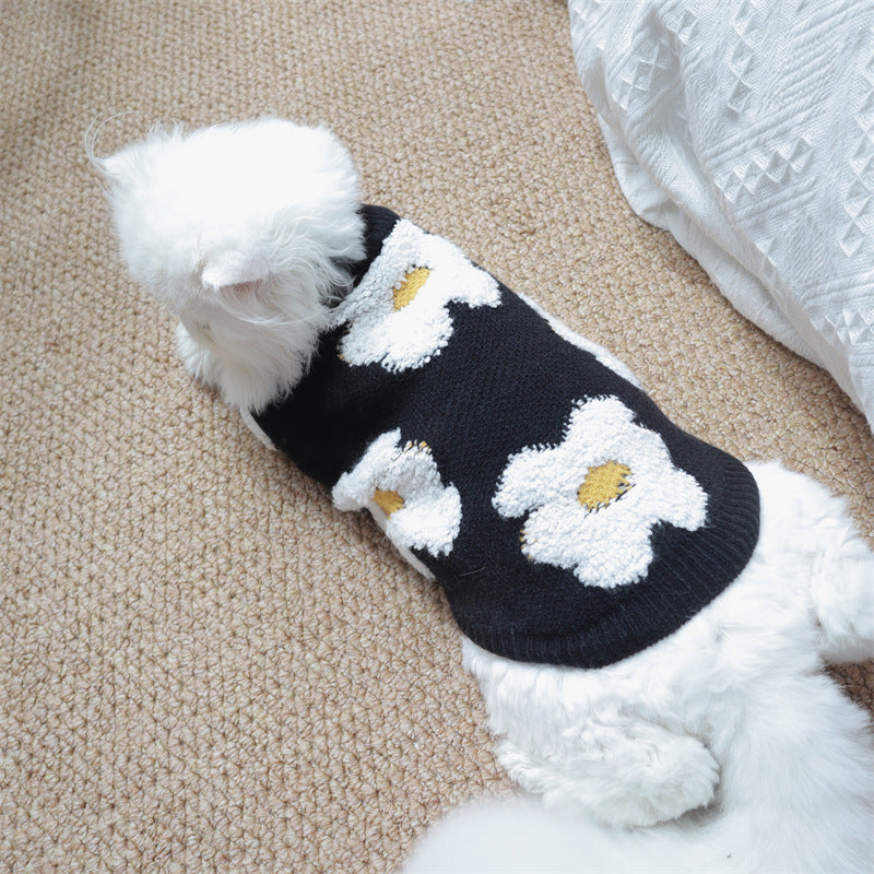 Pet Sweater Autumn And Winter Thick Warm Flowers