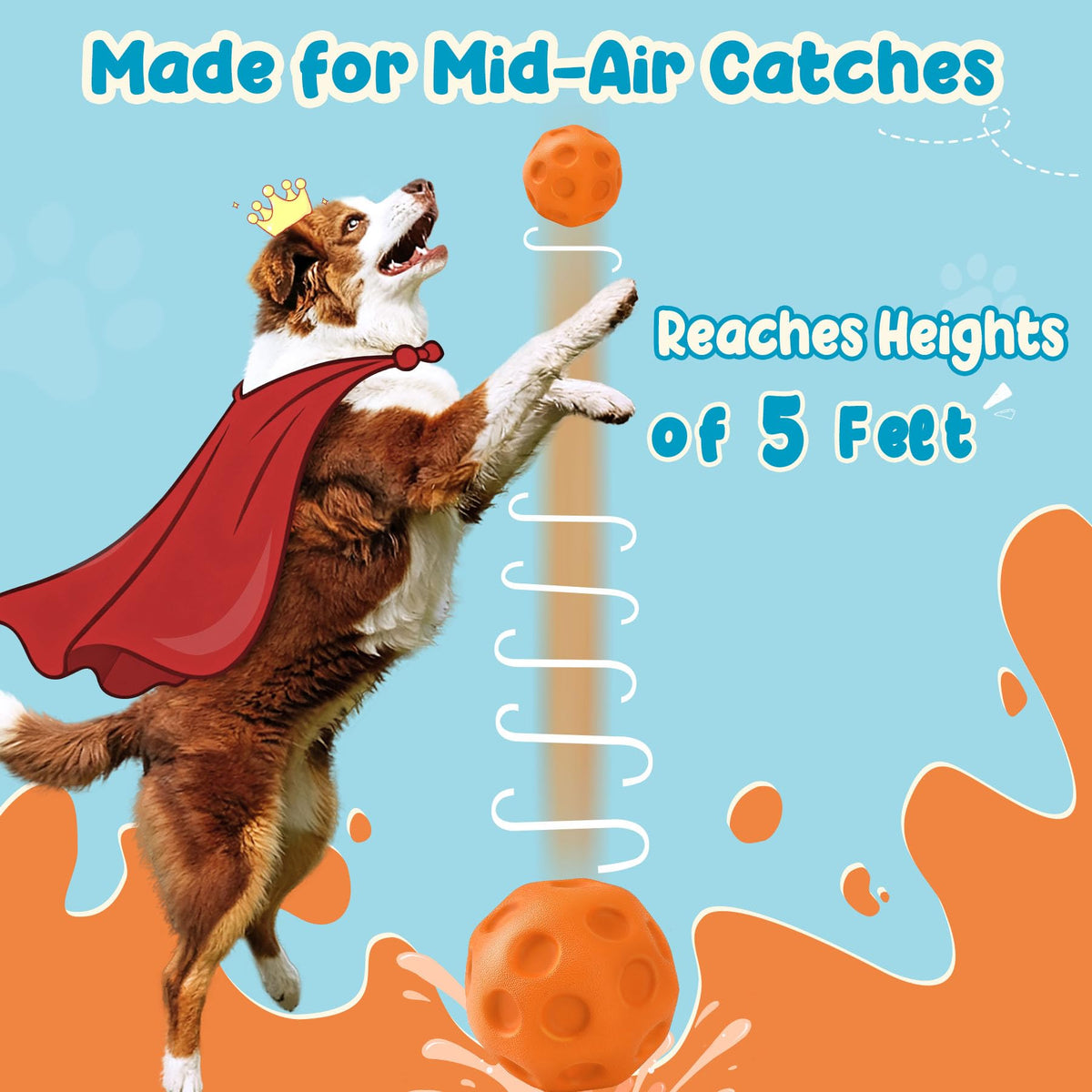 3 Pack Dog Balls For Medium & Large Dogs - High Bounce & Floating Fetch Balls, Interactive Outdoor Toys With Easy-Pickup Grooves, Bright Ora