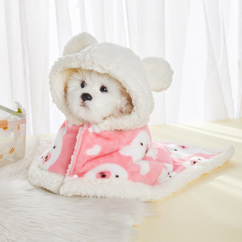 Thickened Flannel Hooded Shawl Pet Pajamas