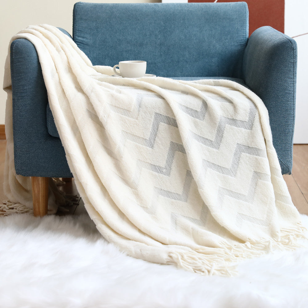 Knitted Herringbone Sofa Cover and Nap Blanket