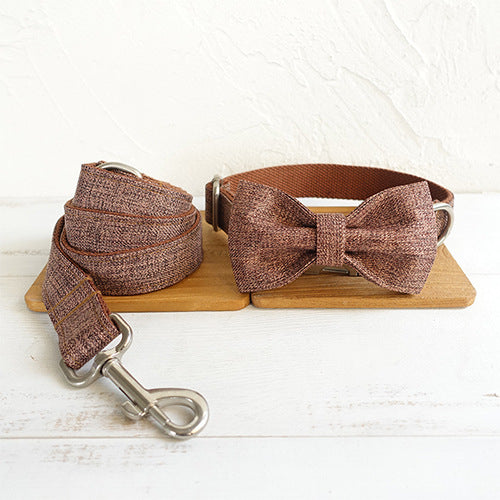 Pet Bow Dog Collar Leash Set Thick Double-Layer Tear-Resistant Dog Collar