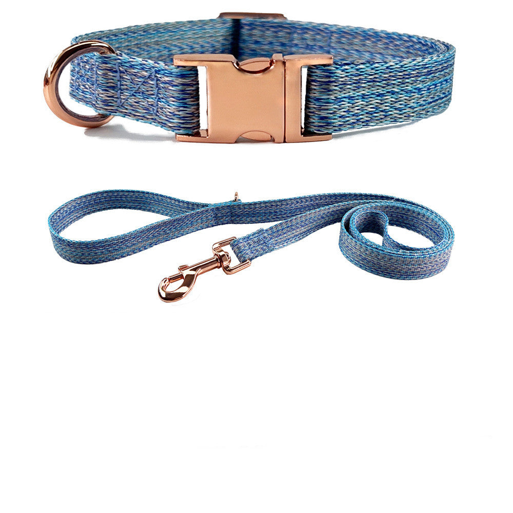 Faux Linen Metal Buckle Collar And Leash