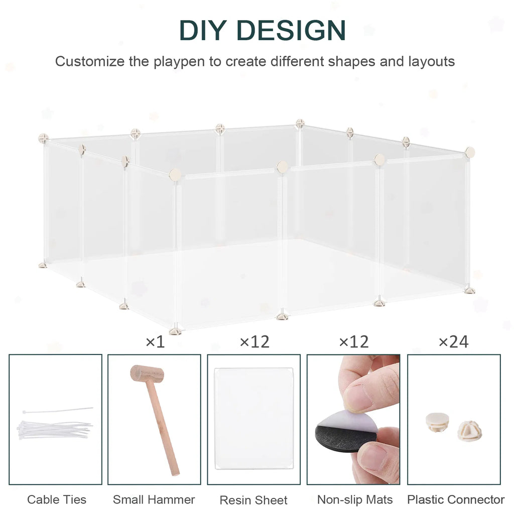 Small Animal Cage Plastic Chinchilla Cage 12 Panels For Bunny Chinchilla Guinea Pig, 18" X 14", White