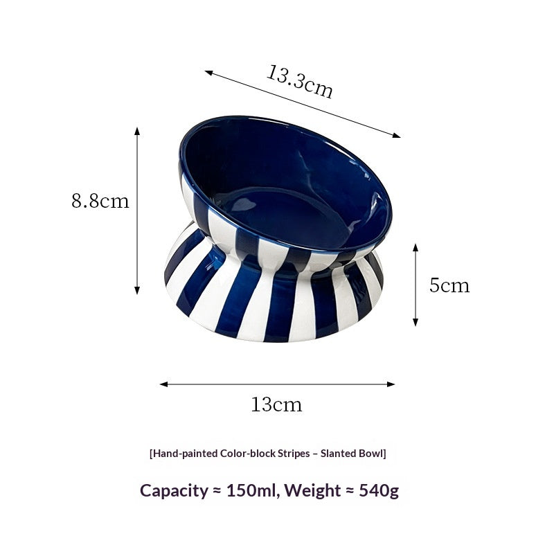 Minimalist Color-Block Striped Elevated Pet Bowl