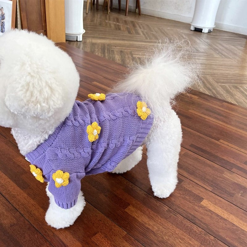Purple Flower Print Dog Garment
