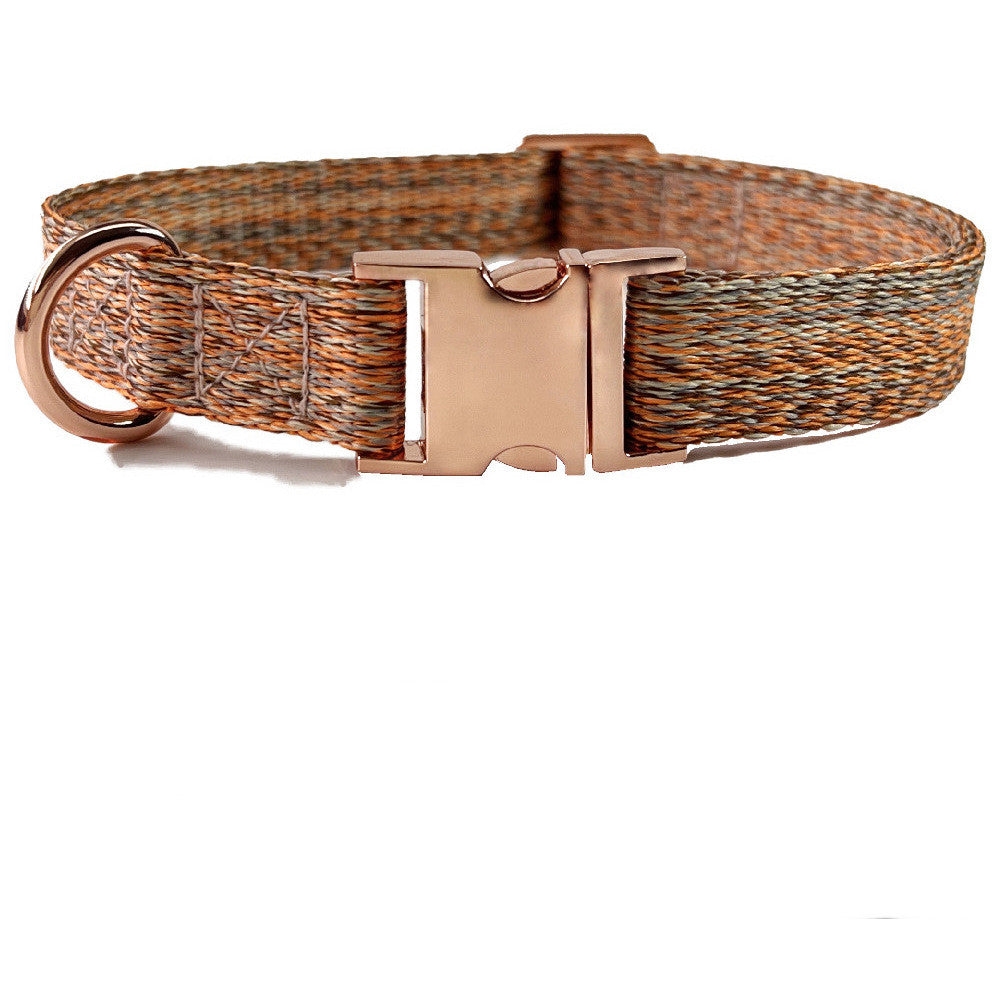 Faux Linen Metal Buckle Collar And Leash
