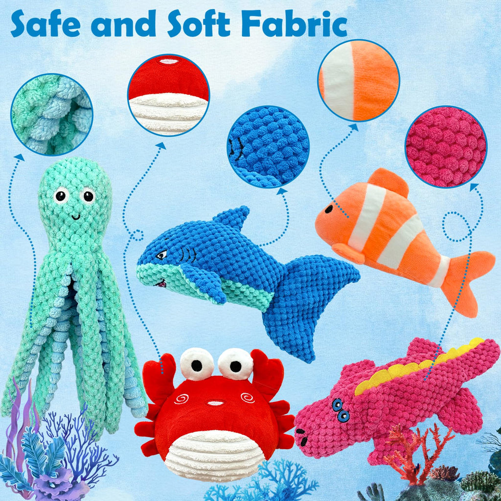 Dog Toys Squeaky Crinkle For Aggressive Chewers, Plush Puppy Toy 5 Pack Puppy Chew Toys For Teething, Tough Durable Stuffed Plush Dog Toy Fo