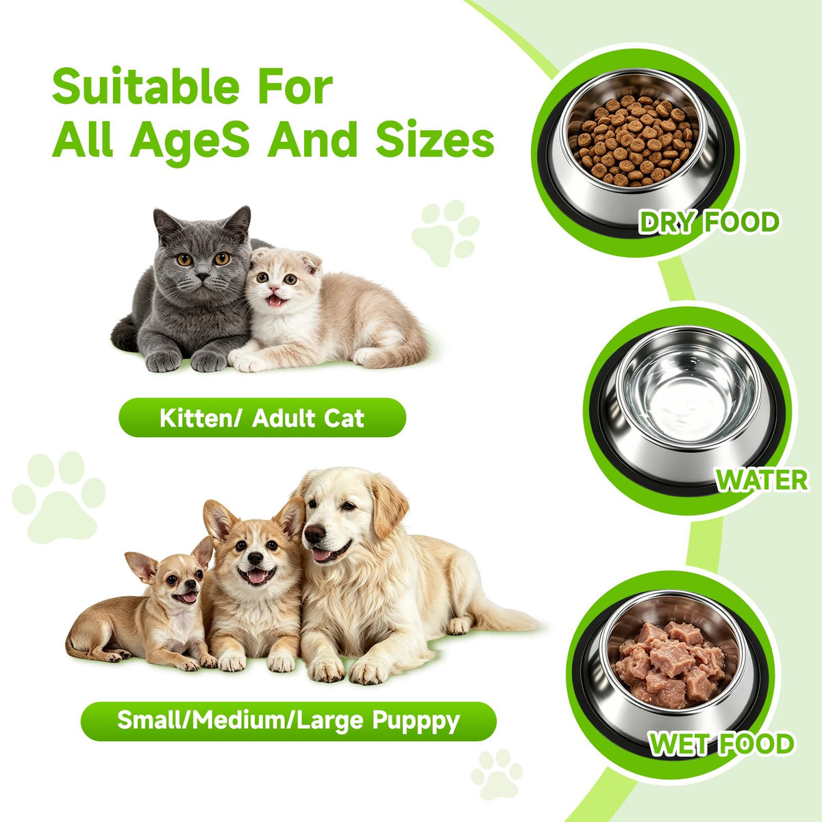 3-Pack Stainless Steel Non-Slip Dog Bowls