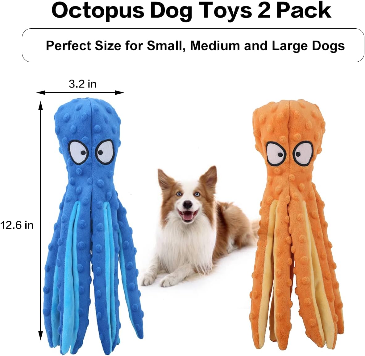 Dog Squeaky Toys Octopus No Stuffing Crinkle Plush Toys For Puppy Teething Durable Interactive Chew Toys For Small Medium And Large Dogs Tra
